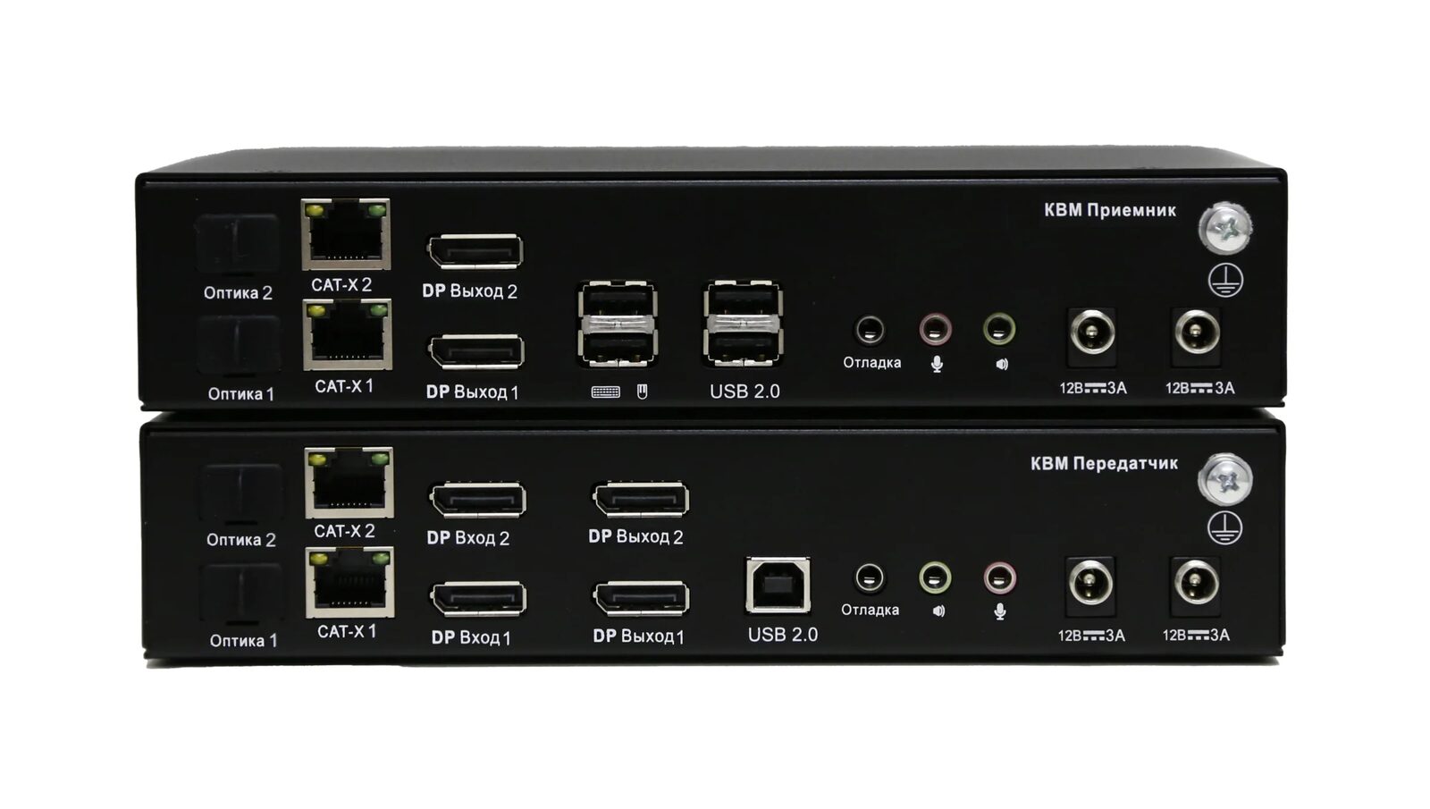 Двухмониторный DisplayPort KVM-удлинитель с резервным питанием Evetron LDPFC 2U2AR-RED-SK — основной вид устройства