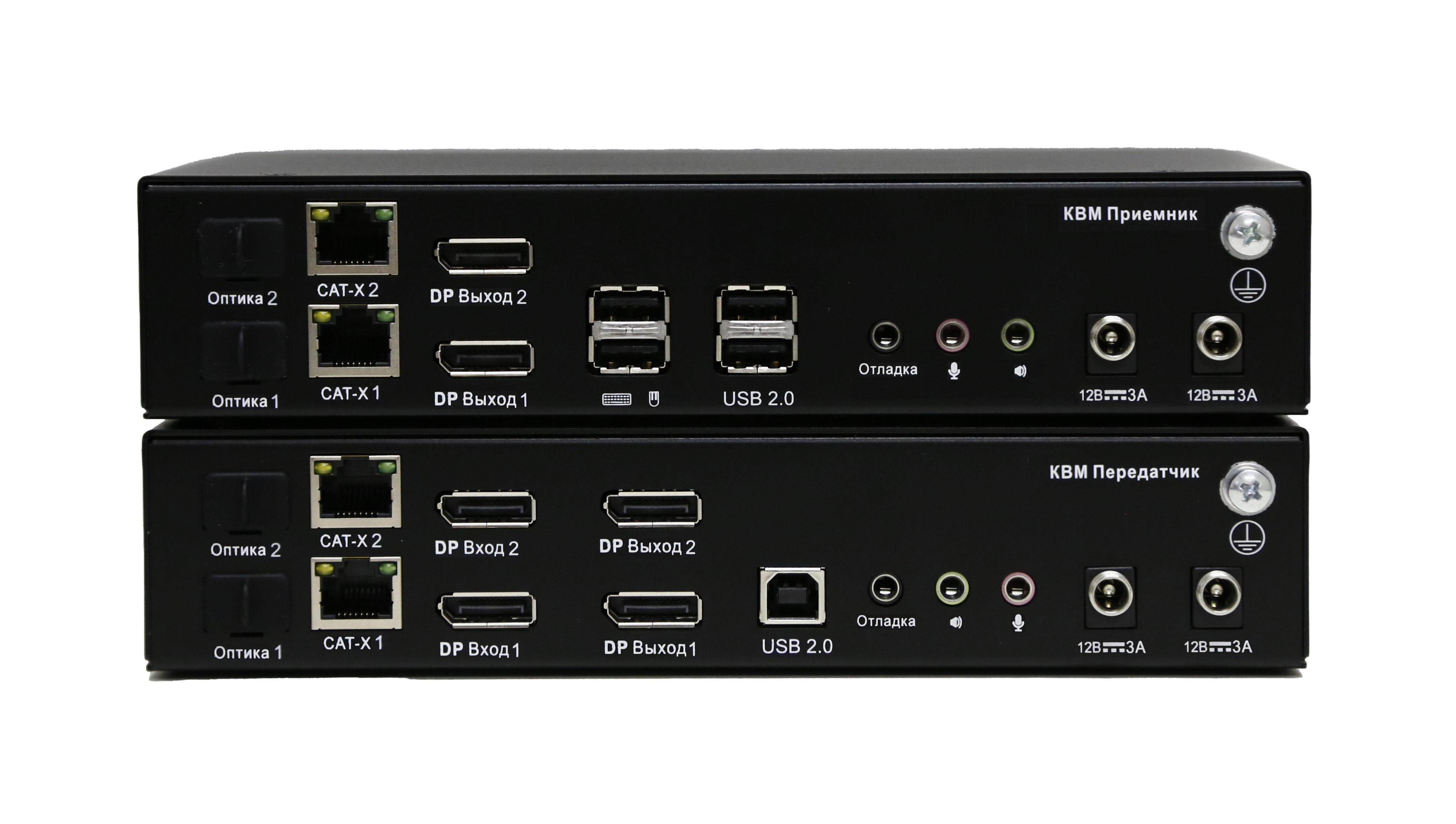 Двухмониторный DisplayPort KVM-удлинитель с резервным питанием Evetron LDPFC 2U2AR-RED-SK