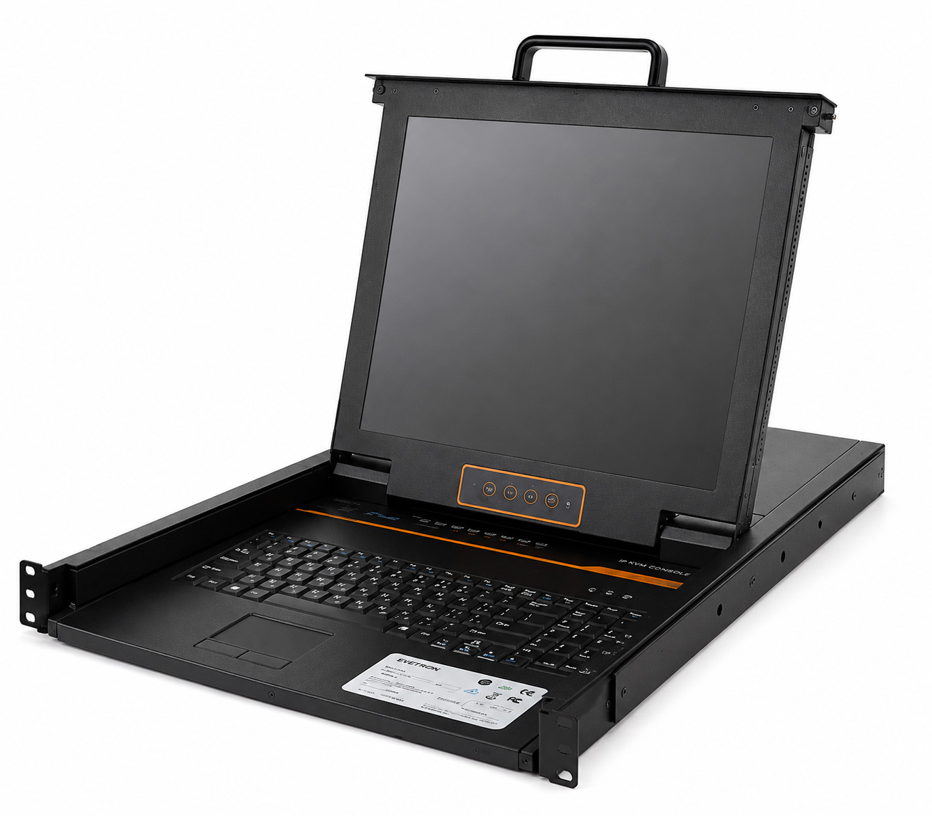17-дюймовая IP KVM-консоль Evetron RD V1716V-IP для локального и удалённого управления до 16 компьютерами или серверами через VGA и USB.